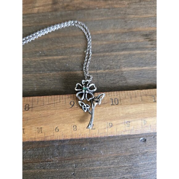 Franklin Mint Celtic Rose Flower Pendant FM83 Sterling Silver with Tiny Emerald - Picture 5 of 10